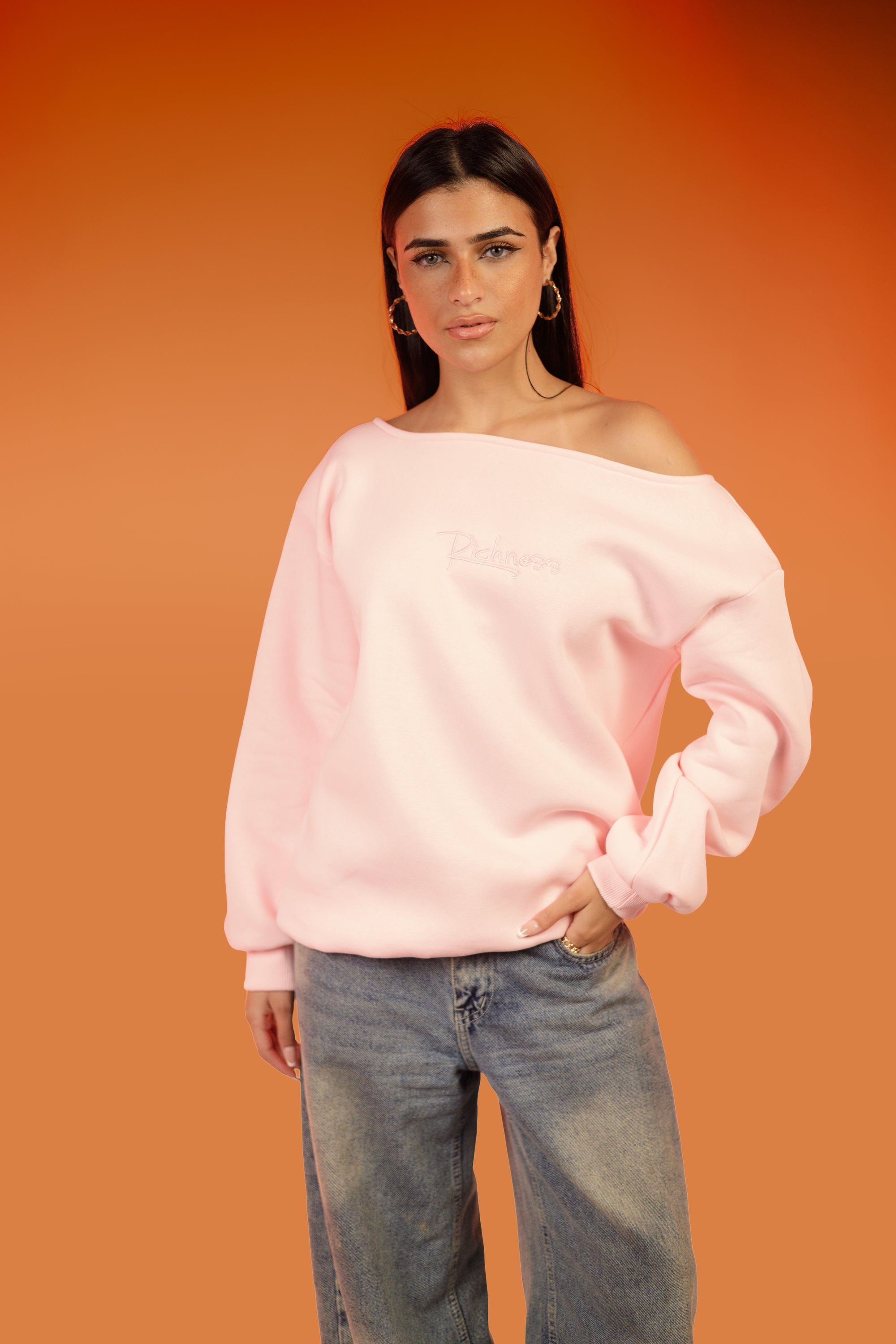 Off shoulder Sweater- Pink