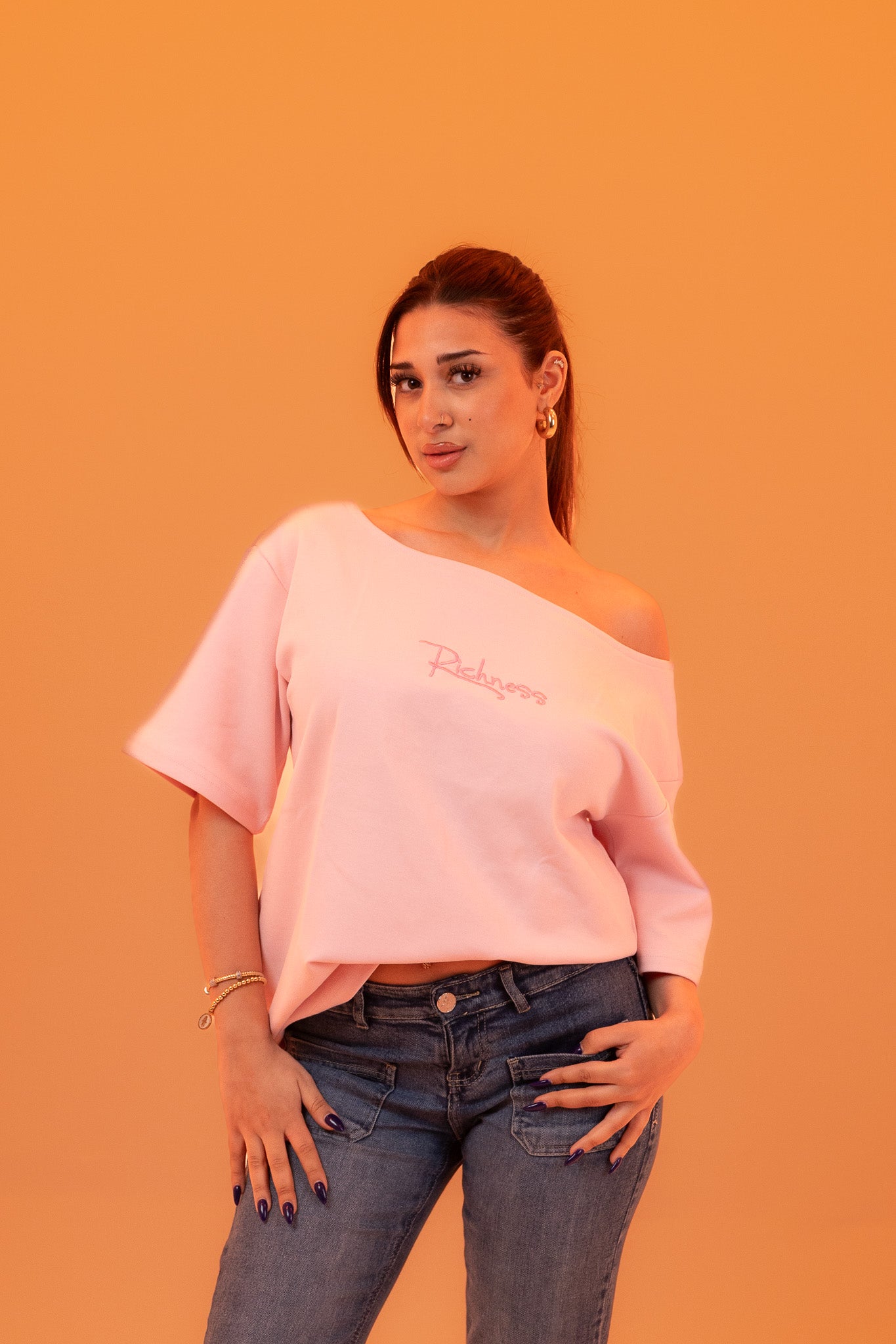 Off Shoulder T-shirt - Pink