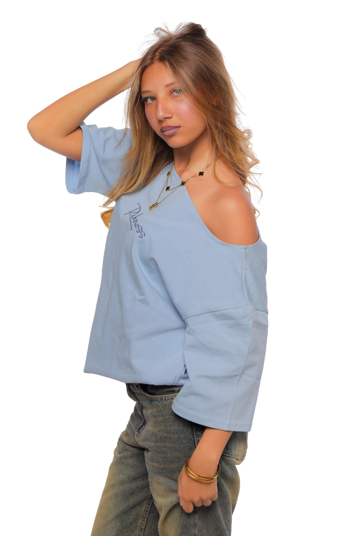 T-Shirt Offshoulder-light blue