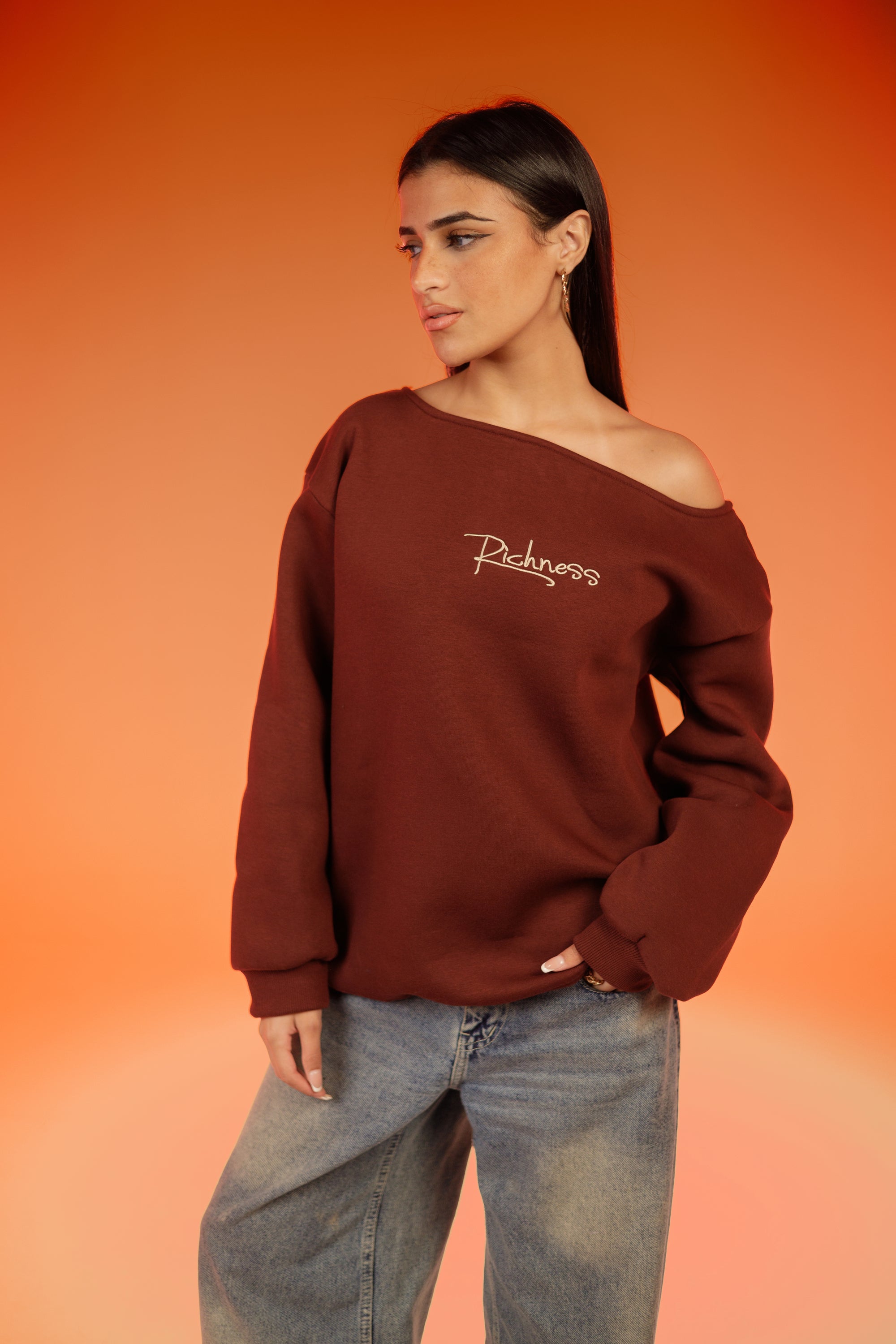 Off shoulder Sweater - burgundy
