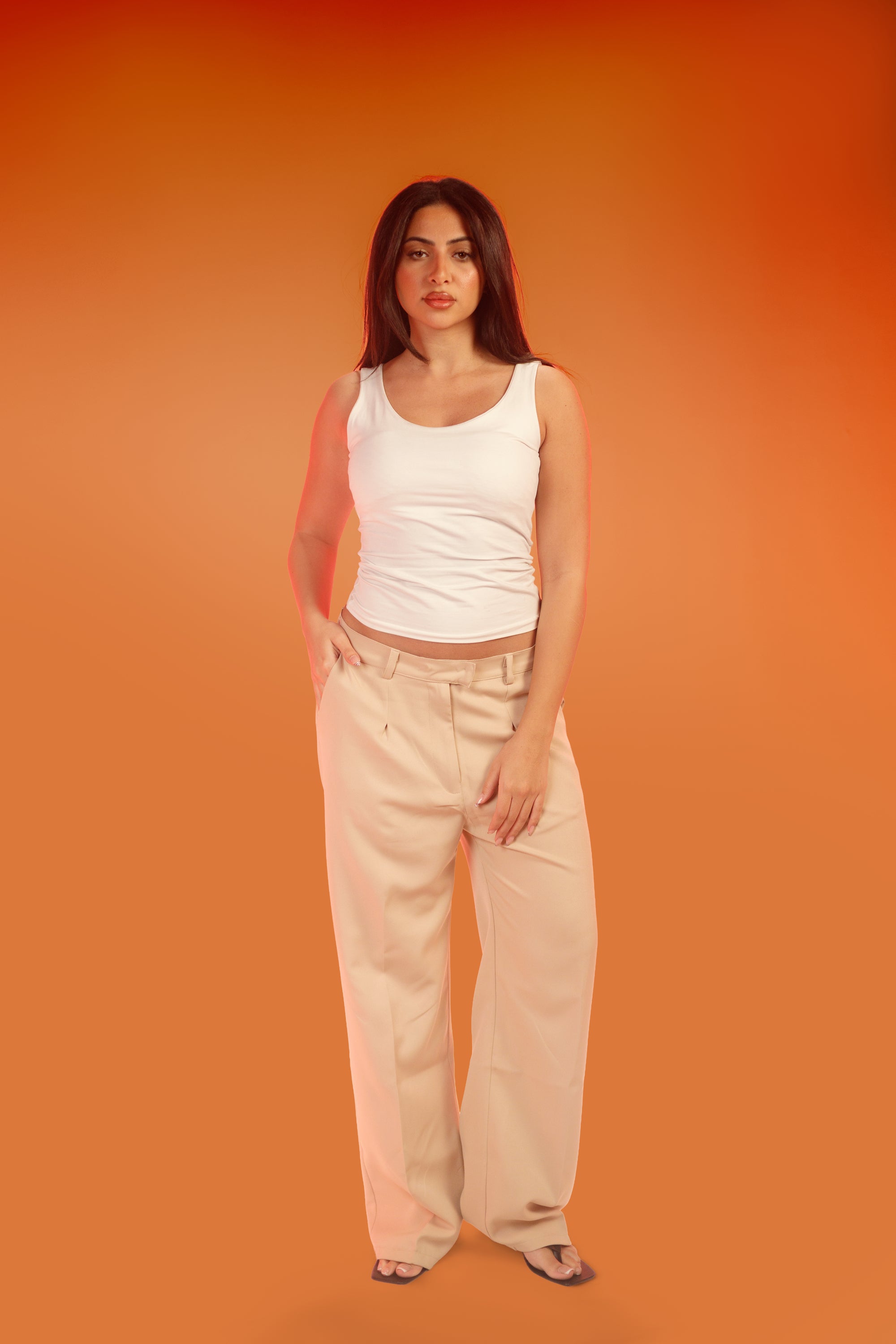 Structured Wide Pants- Beige