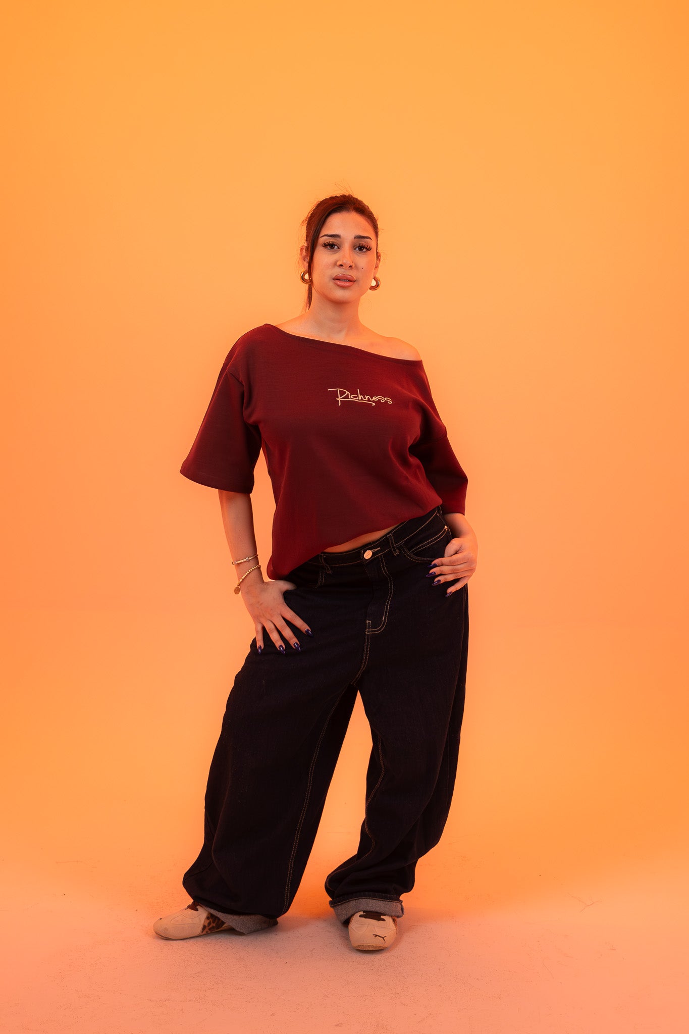 Off Shoulder T-shirt - Burgundy